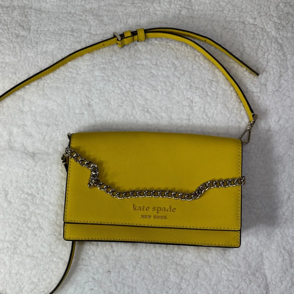 Kate Spade New York Yellow Saffiano Leather Chain‎ Crossbody Bag